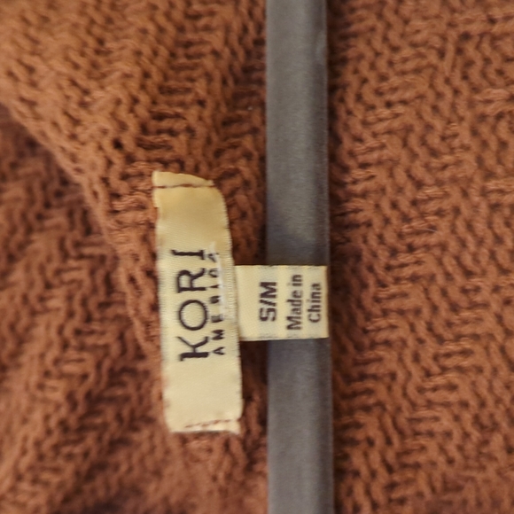 Kori America Rust Orange Blanket Cardigan with Fringe & Cable Knit - Picture 2 of 5